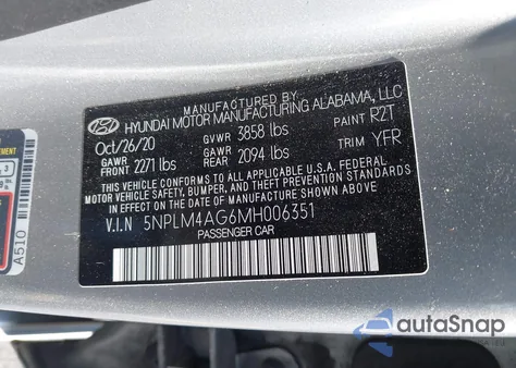 2021 Hyundai Elantra Sel из США, поврежденный, VIN 5NPLM4AG6MH006351